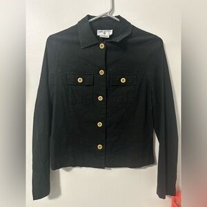 Kathy Ireland | Black Linen Blend Button Up